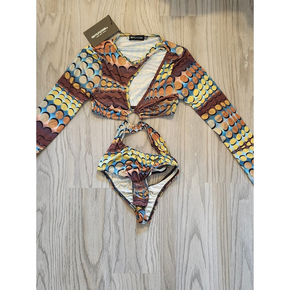 Pretty Little Thing Multi Dot Print Ring Detail Bodysuit Size 4
